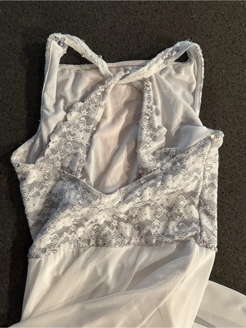 balera White Lace Bodice Sheer Mesh Prom Dress